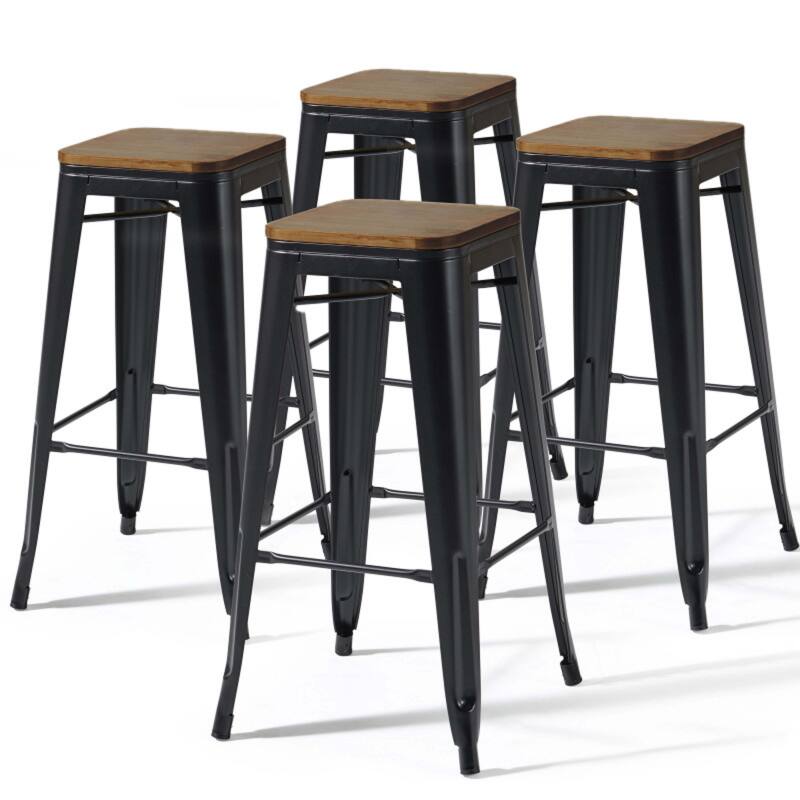 Lote de 4 taburetes de bar de material y madera (43 x 43 x 76 cm)