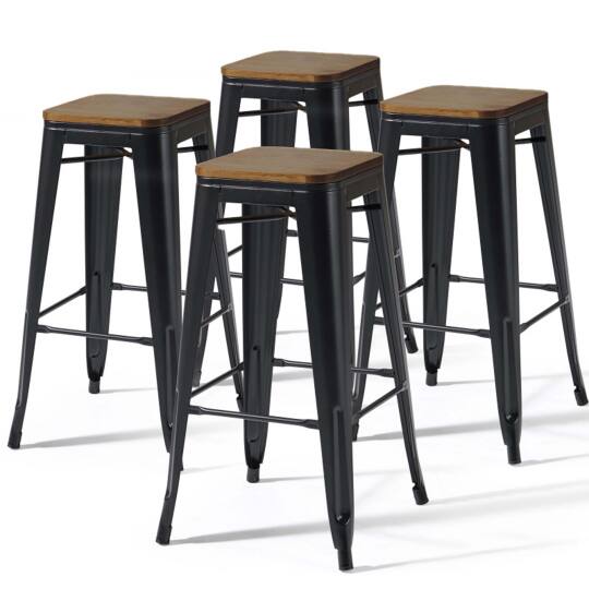 Lote de 4 taburetes de bar de material y madera (43 x 43 x 76 cm)