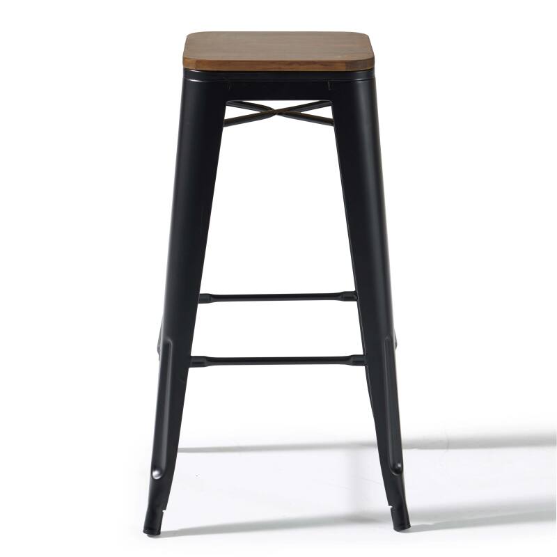 Lote de 4 taburetes de bar de material y madera (43 x 43 x 76 cm)