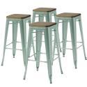 Lote de 4 taburetes de bar de material y madera (43 x 43 x 76 cm)