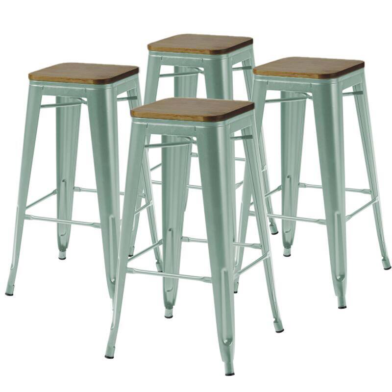 Lote de 4 taburetes de bar de material y madera (43 x 43 x 76 cm)