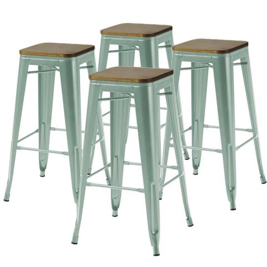 Lote de 4 taburetes de bar de material y madera (43 x 43 x 76 cm)