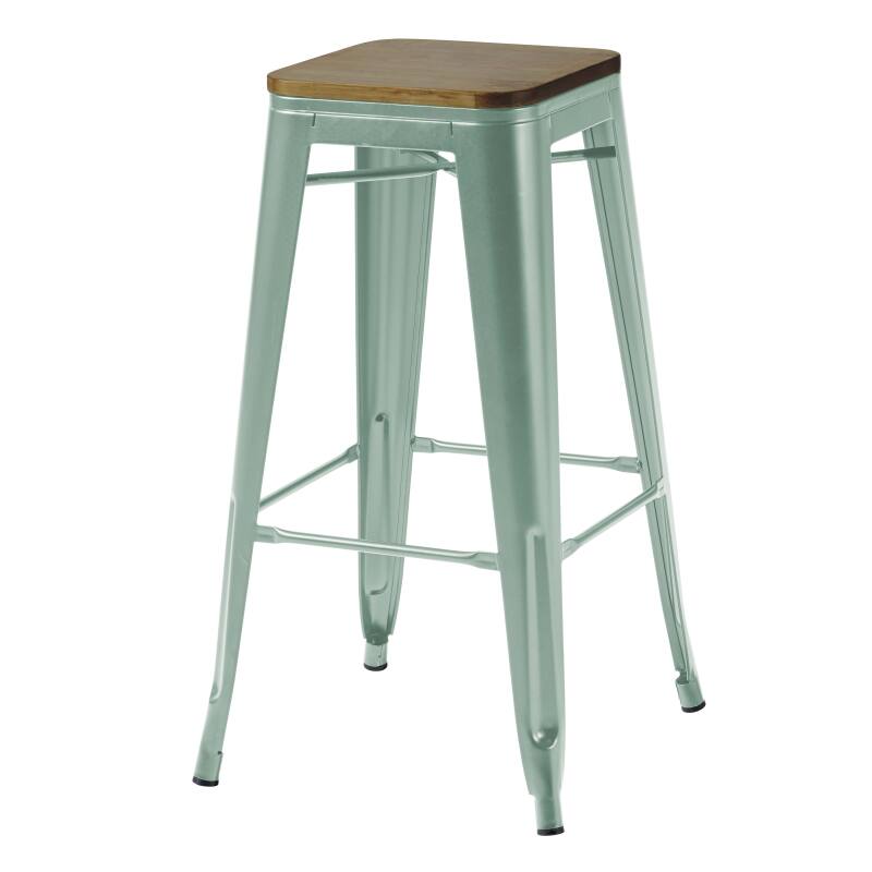 Lote de 4 taburetes de bar de material y madera (43 x 43 x 76 cm)