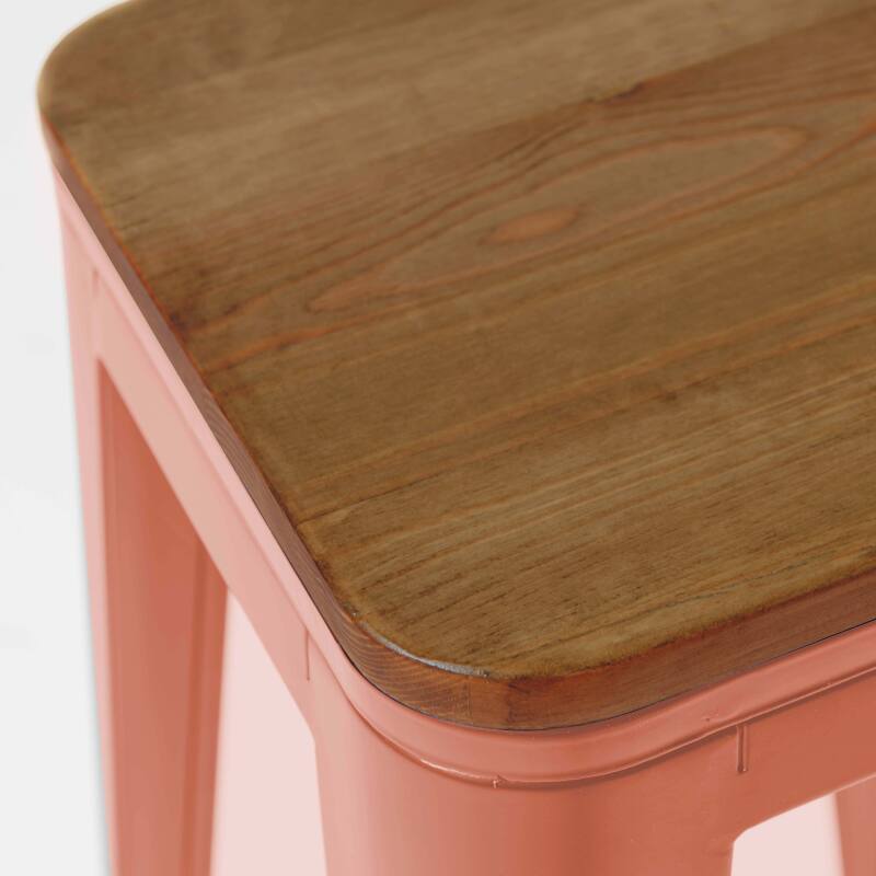 Lote de 4 taburetes de bar de material y madera (43 x 43 x 76 cm) (3/4)