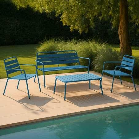 Conjunto de jardín de 4 plazas de metal, que incluye 1 mesa de centro, 2 sillones y 1 sofá