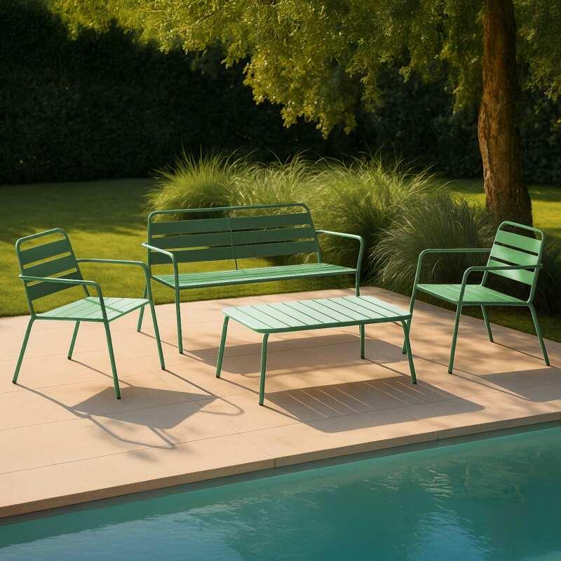 Conjunto de jardín de 4 plazas de metal, que incluye 1 mesa de centro, 2 sillones y 1 sofá