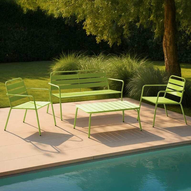 Conjunto de jardín de 4 plazas de metal, que incluye 1 mesa de centro, 2 sillones y 1 sofá
