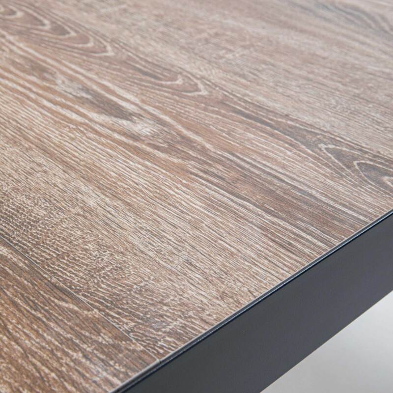 Mesa de jardín de aluminio efecto madera 206x100x74 cm y 8 sillas con reposabrazos