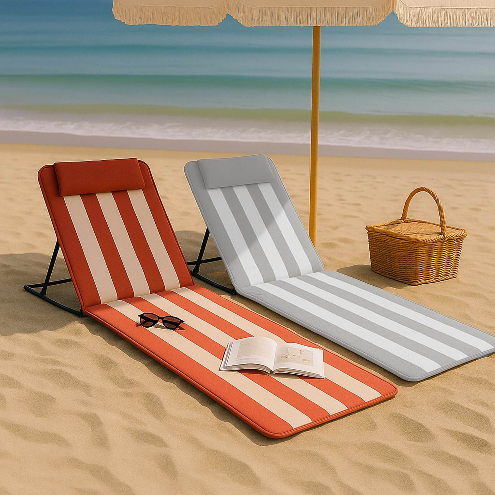 Lote de 2 colchones de playa plegables, reclinables 5 posiciones Fucsia/Blanco y Gris Claro/Blanco Lote de 2 colchones de playa plegables, reclinables 5 posiciones Fucsia/Blanco y Gris Claro/Blanco