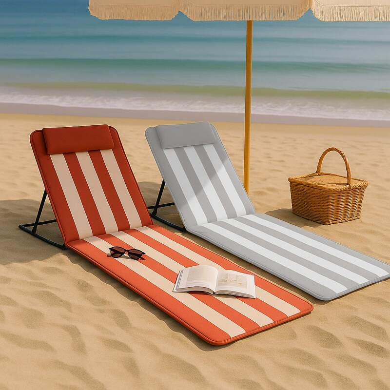 Lote de 2 colchones de playa plegables, reclinables 5 posiciones Fucsia/Blanco y Gris Claro/Blanco