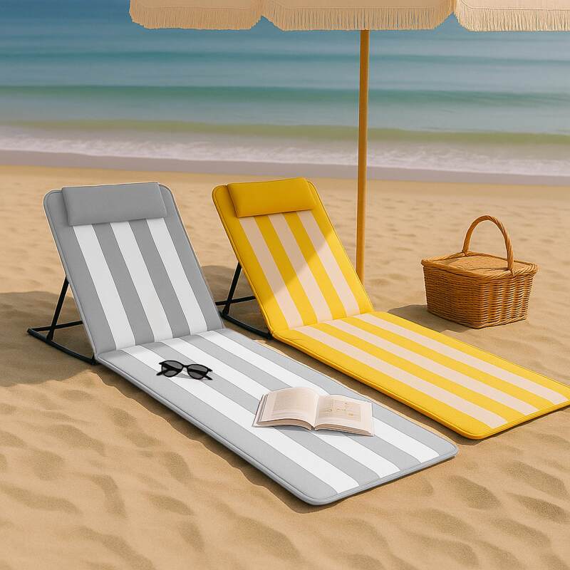 Lote de 2 colchones de playa plegables, reclinables 5 posiciones Amarillo Claro/Blanco y Gris Claro/Blanco
