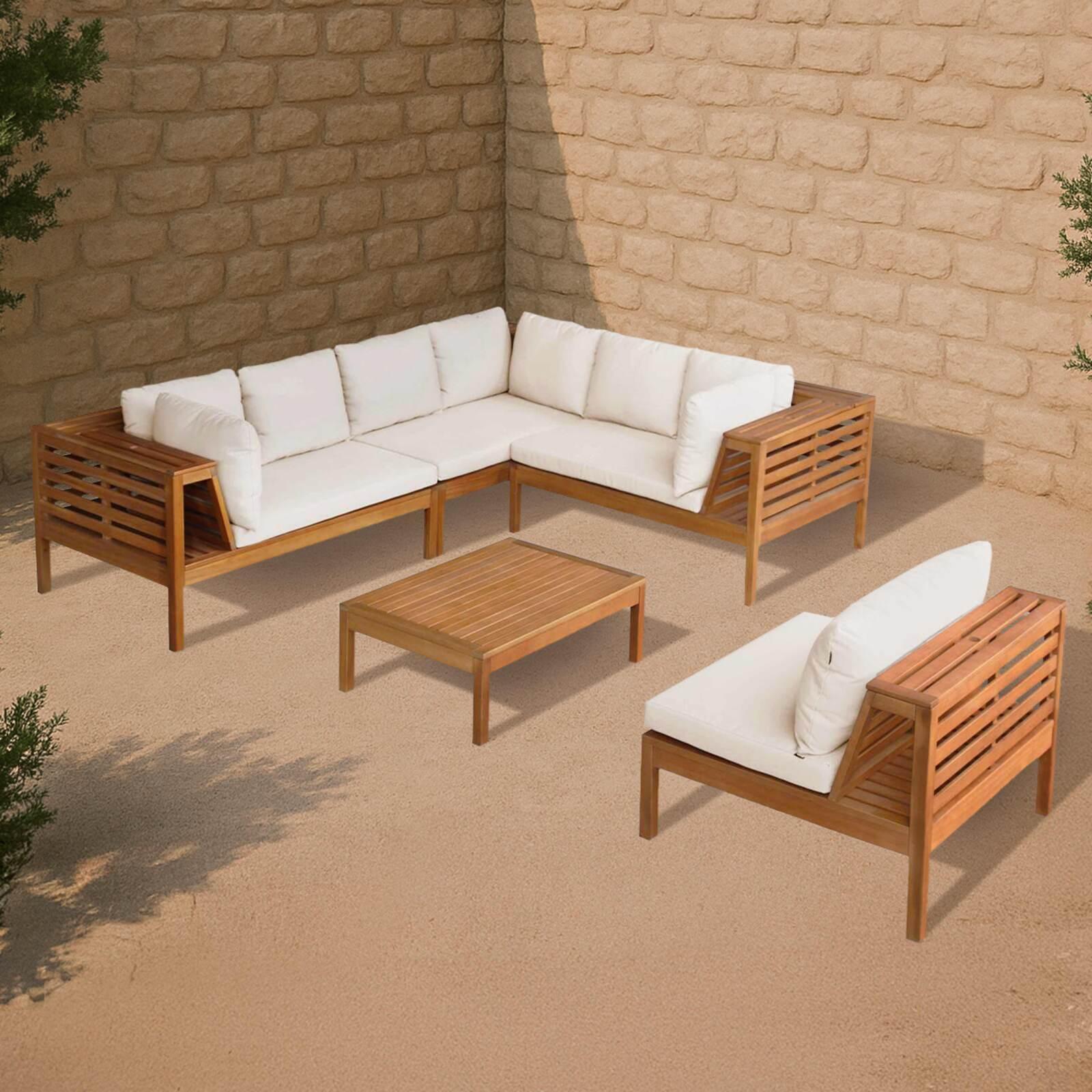 Conjunto de jardín de 6 plazas con mesa de madera de eucalipto FSC®