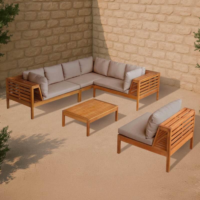 Conjunto de jardín de 6 plazas con mesa de madera de eucalipto FSC®