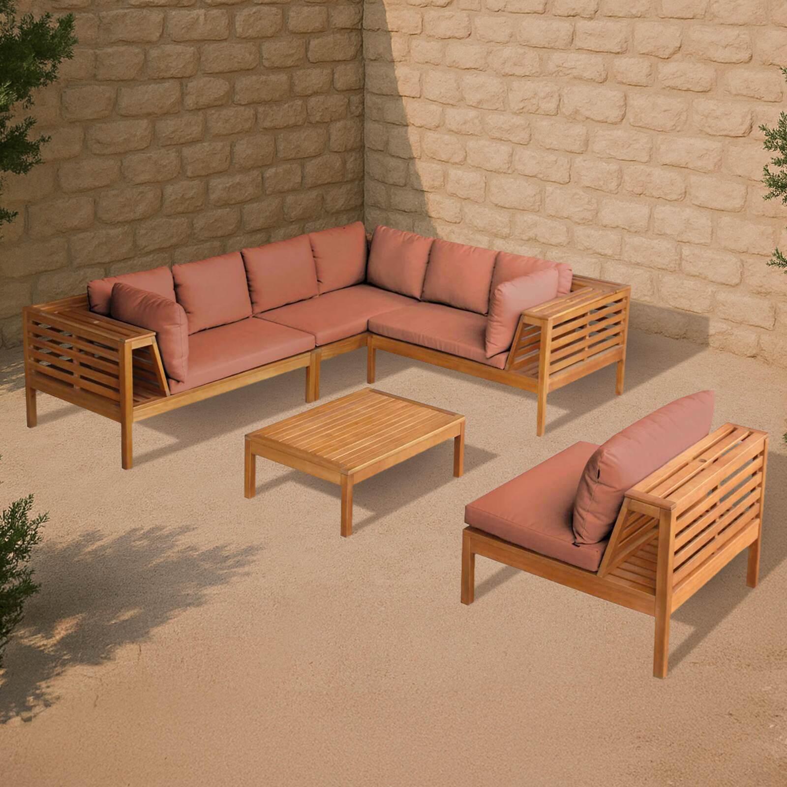Conjunto de jardín de 6 plazas con mesa de madera de eucalipto FSC®