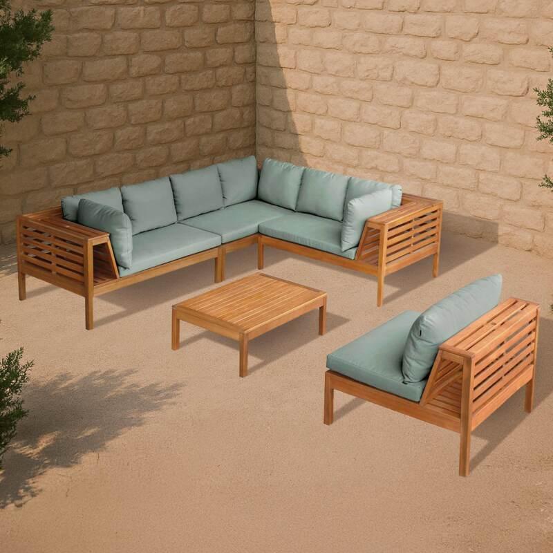 Conjunto de jardín de 6 plazas con mesa de madera de eucalipto FSC®