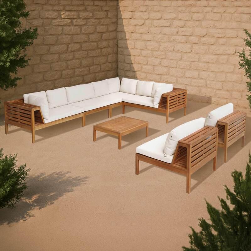 Conjunto de jardín de 8 plazas con mesa de madera de eucalipto FSC®