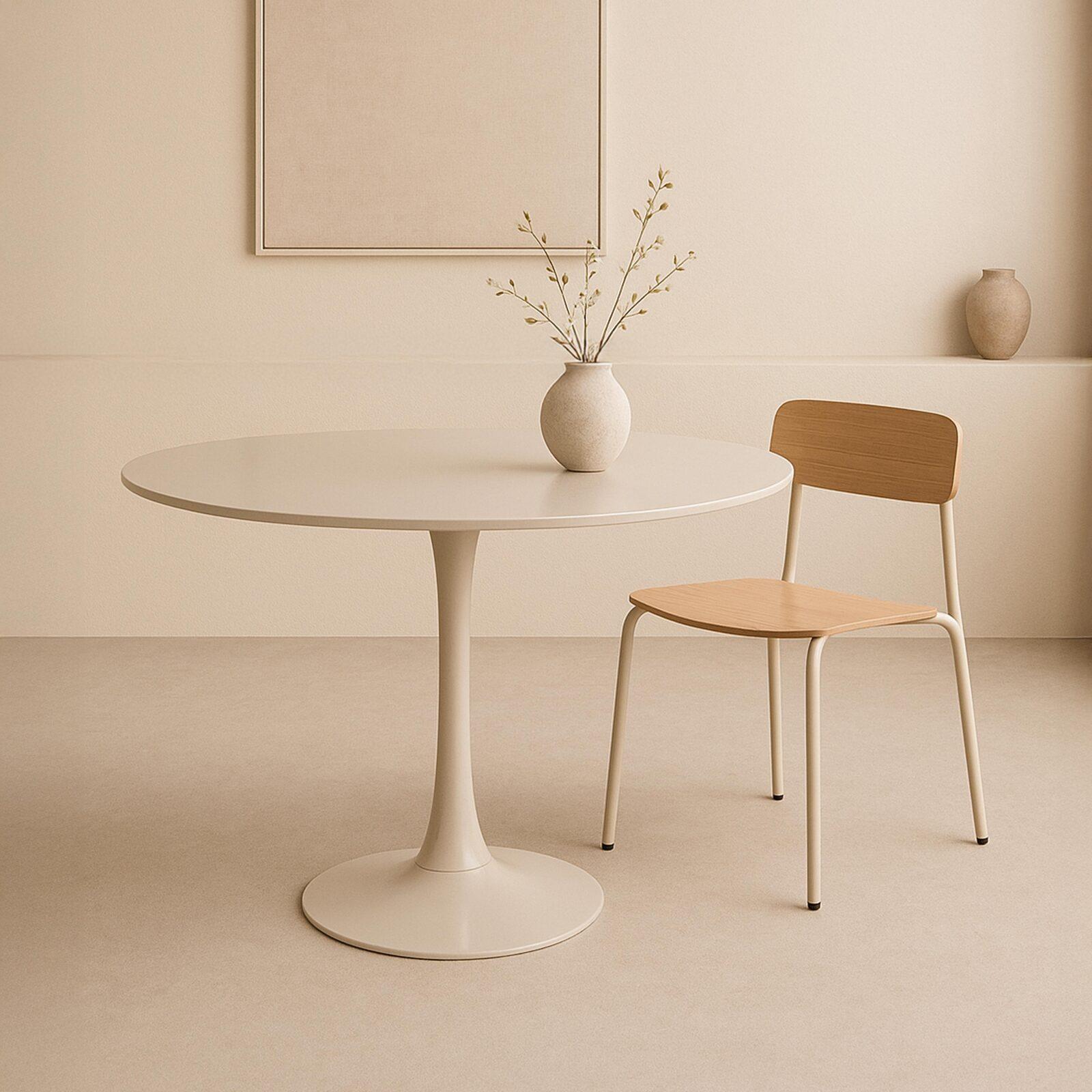 Mesa de comedor redonda de melamina y metal 4 personas 