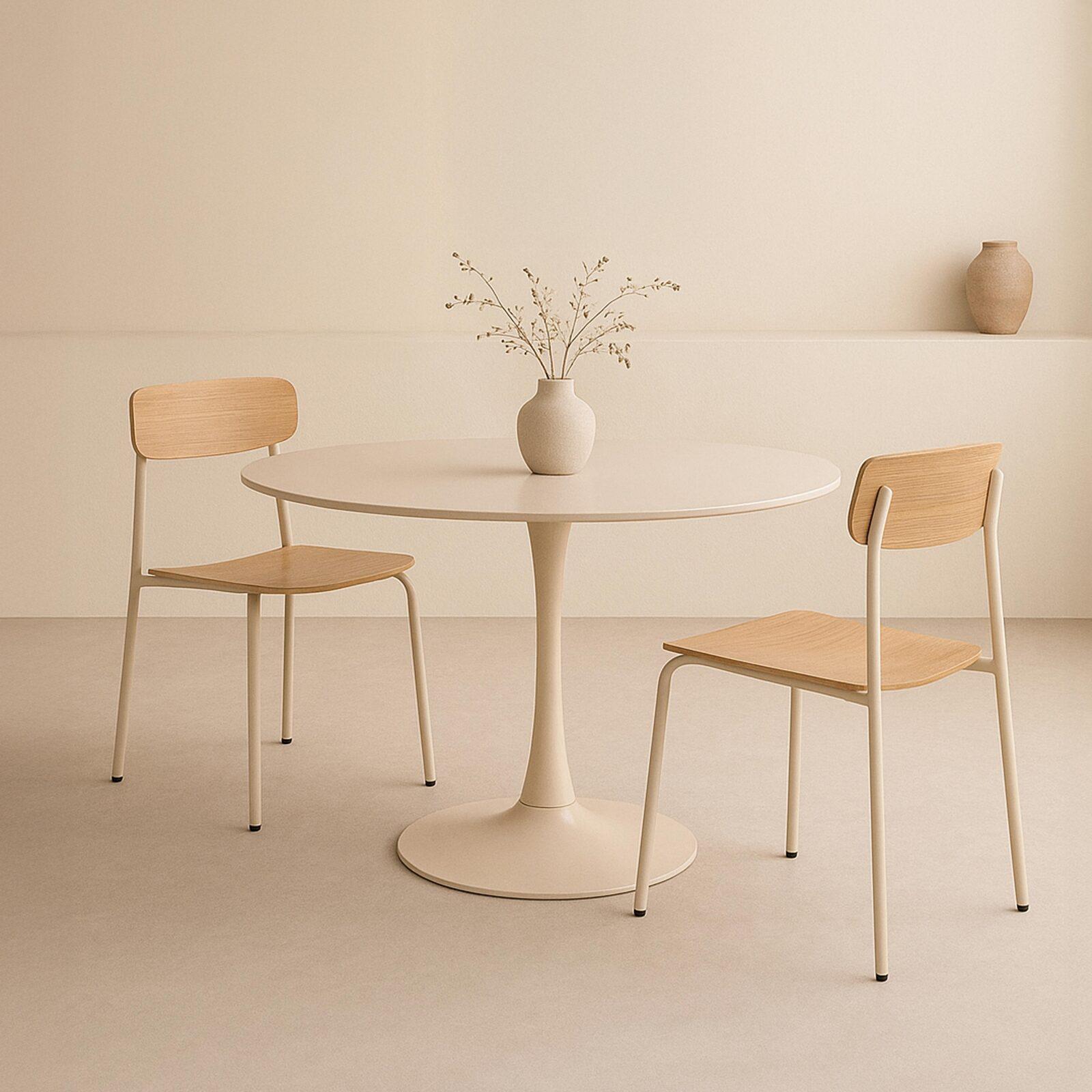 Mesa de comedor redonda de melamina y metal 4 personas 