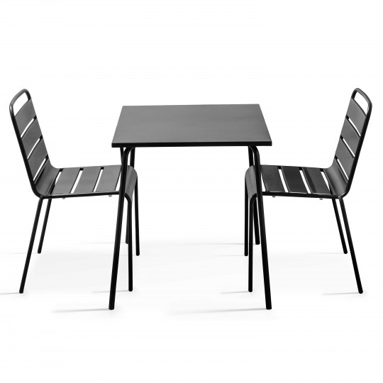 Mesa de jardín cuadrada 70 x 70 cm y 2 sillas de metal apilables (1/1)