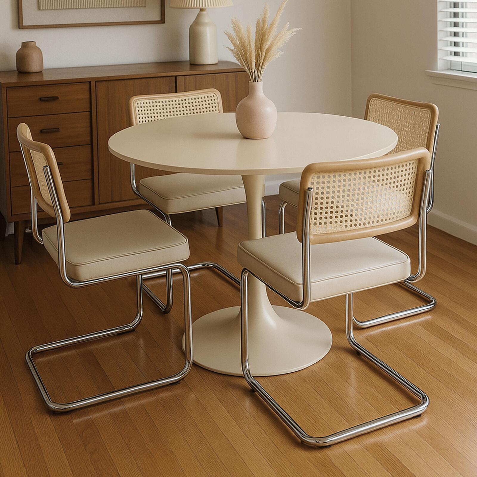 Mesa de comedor redonda de melamina y metal 4 personas 