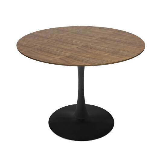 Mesa de comedor redonda de metal y chapa de madera 4 personas | Oviala