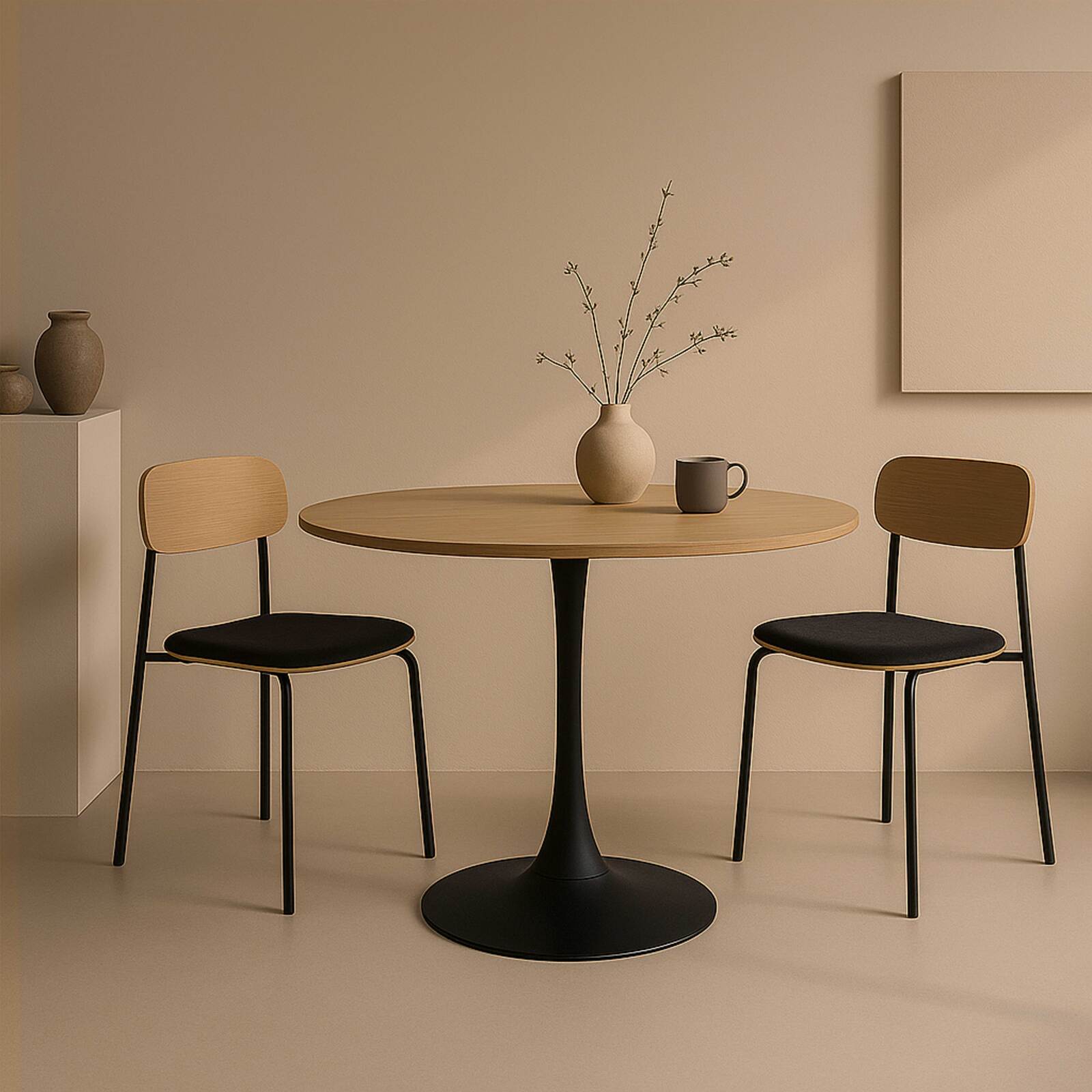 Mesa de comedor redonda de melamina y metal 4 personas 