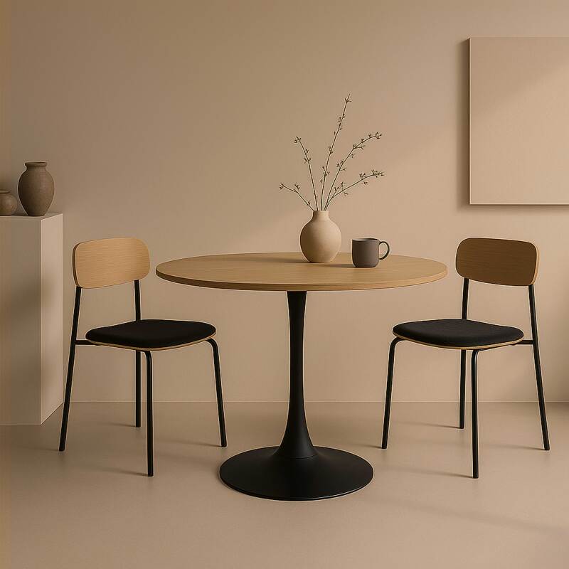 Mesa de comedor redonda de melamina y metal 4 personas 