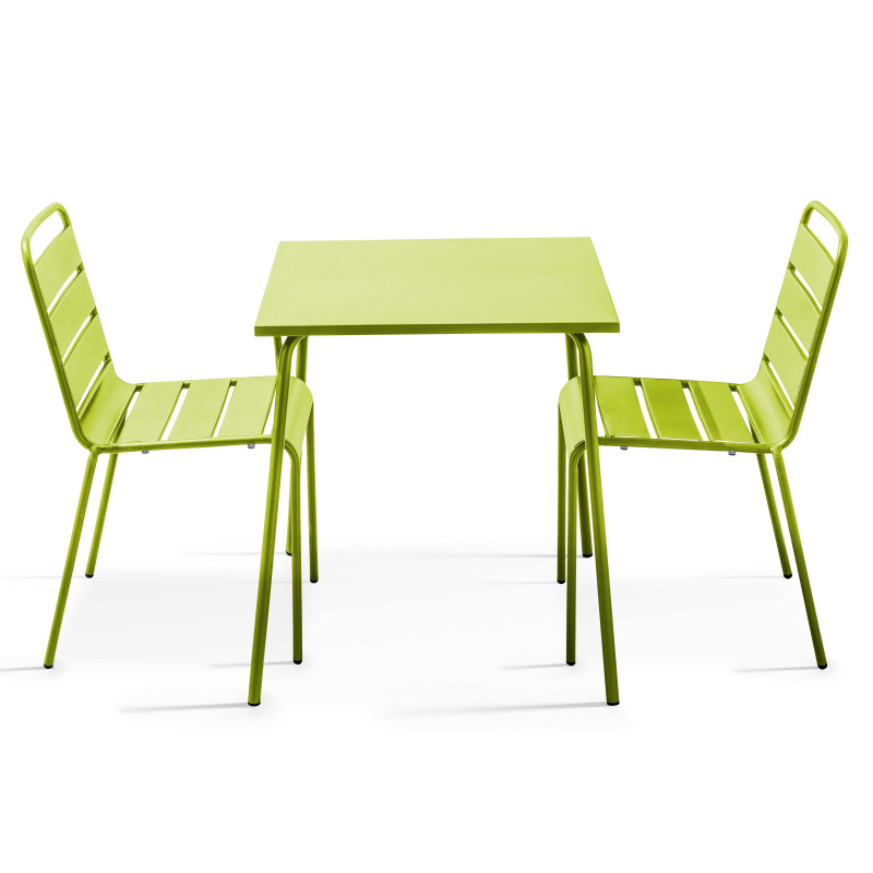 Mesa de jardín cuadrada 70 x 70 cm y 2 sillas de metal apilables