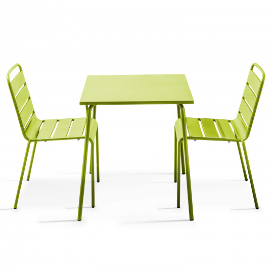 Mesa de jardín cuadrada 70 x 70 cm y 2 sillas de metal apilables
