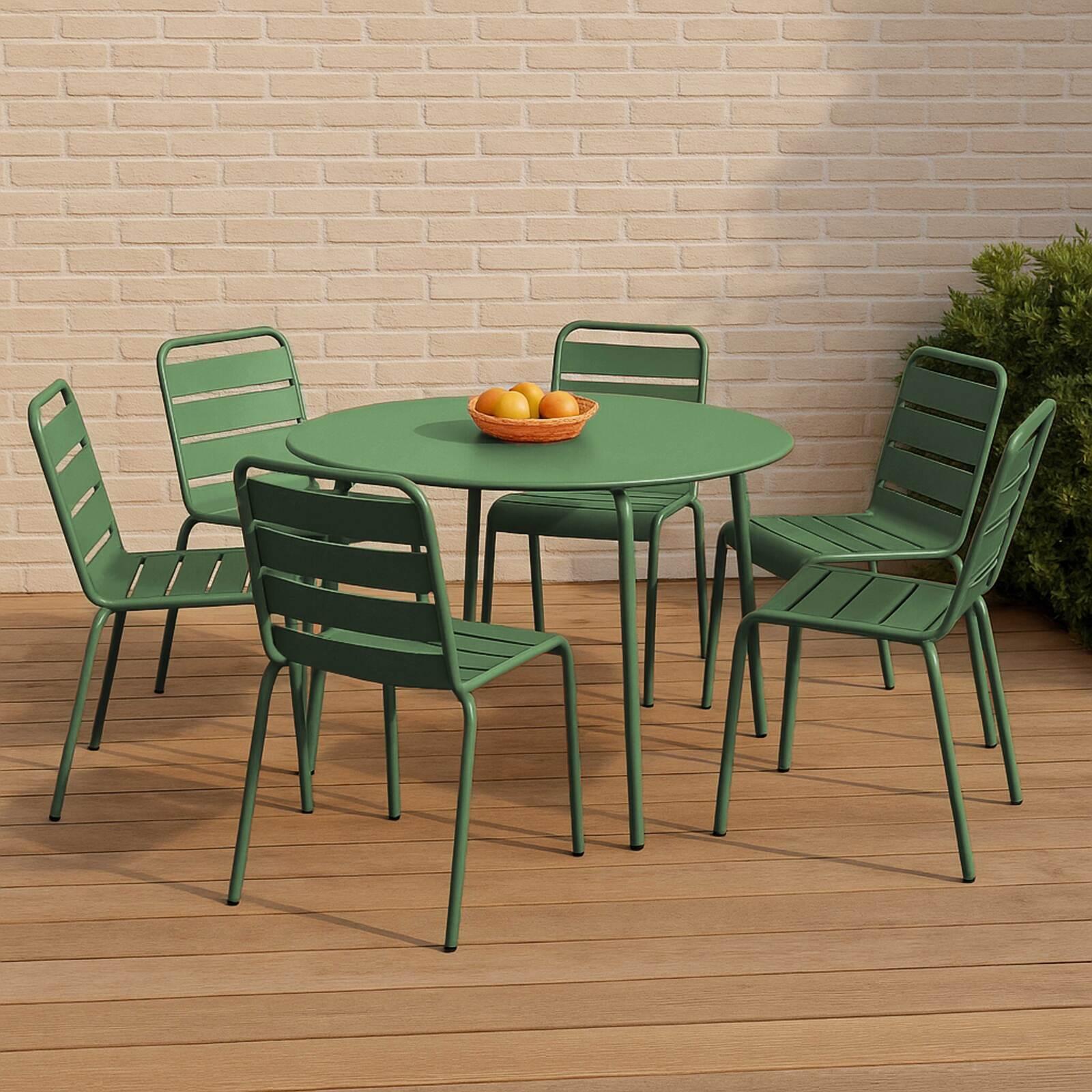 Mesa de jardín redonda de metal Ø120 cm y 6 sillas