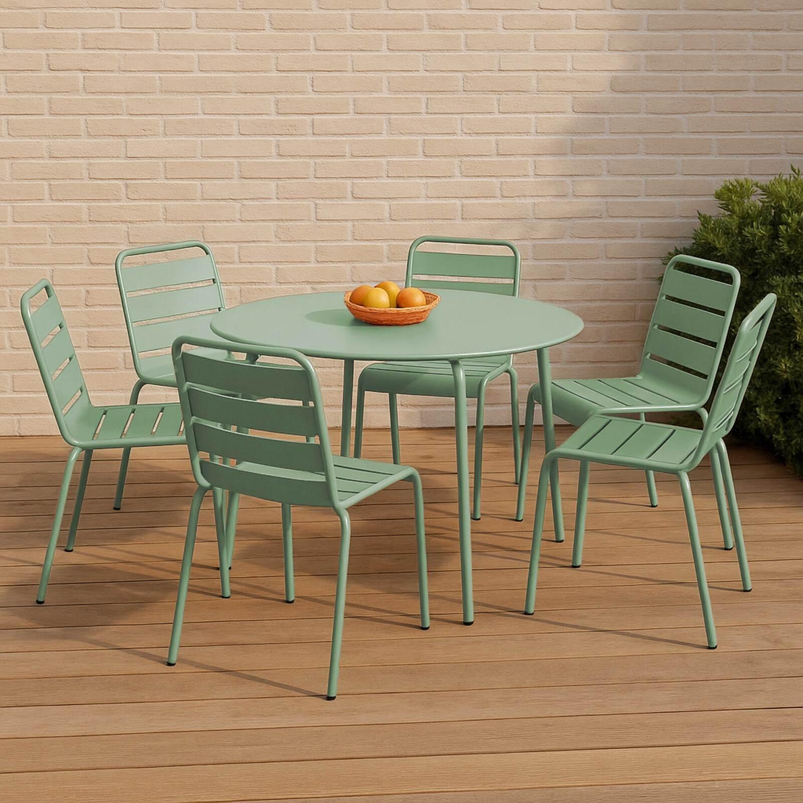 Mesa de jardín redonda de metal Ø120 cm y 6 sillas