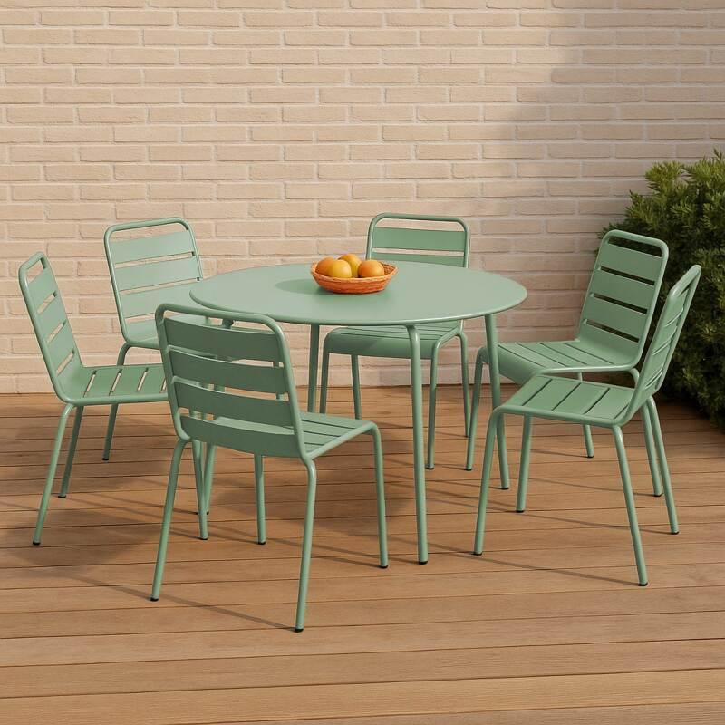 Mesa de jardín redonda de metal Ø120 cm y 6 sillas