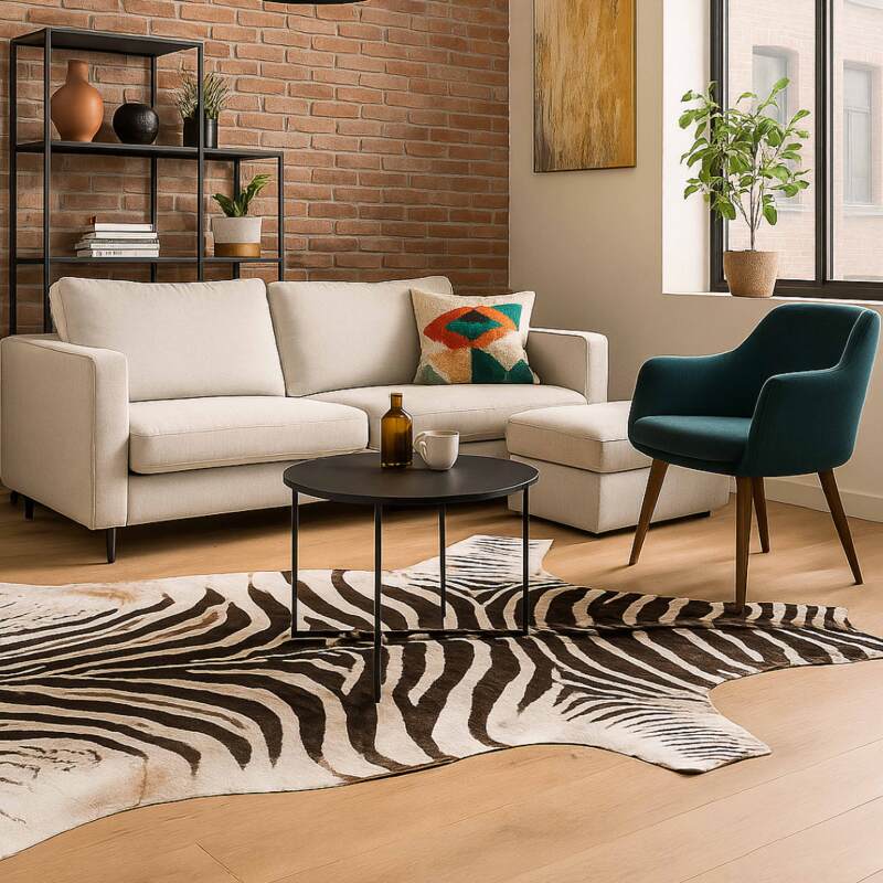 Alfombra imitación piel de cebra 155 x 190 cm