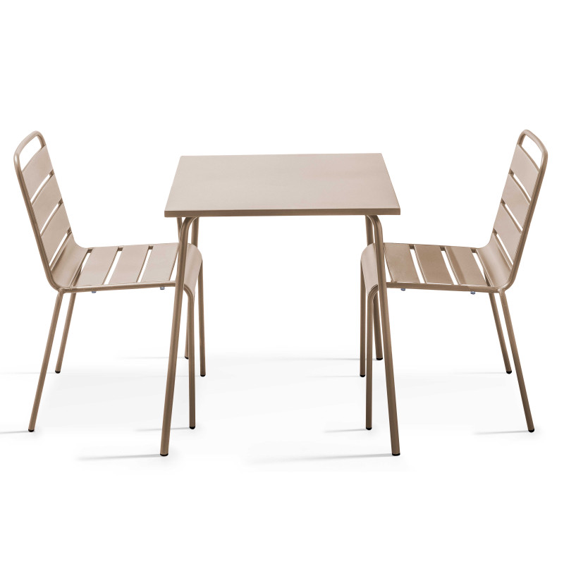 Mesa de jardín cuadrada 70 x 70 cm y 2 sillas de metal apilables
