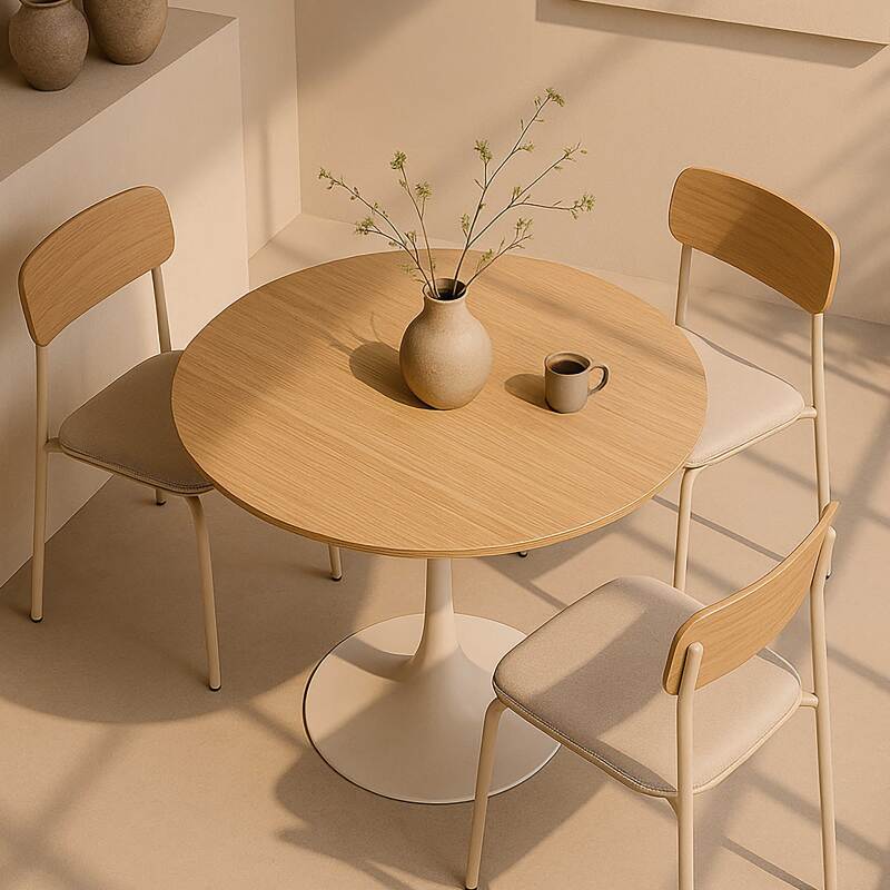 Mesa de comedor redonda de melamina y metal para 4 personas