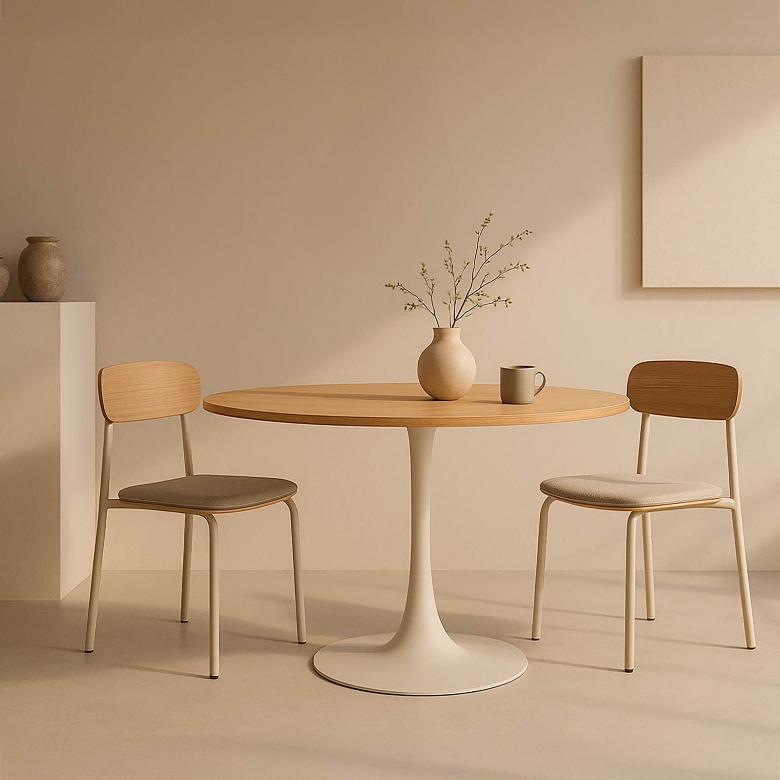 Mesa de comedor redonda de melamina y metal para 4 personas