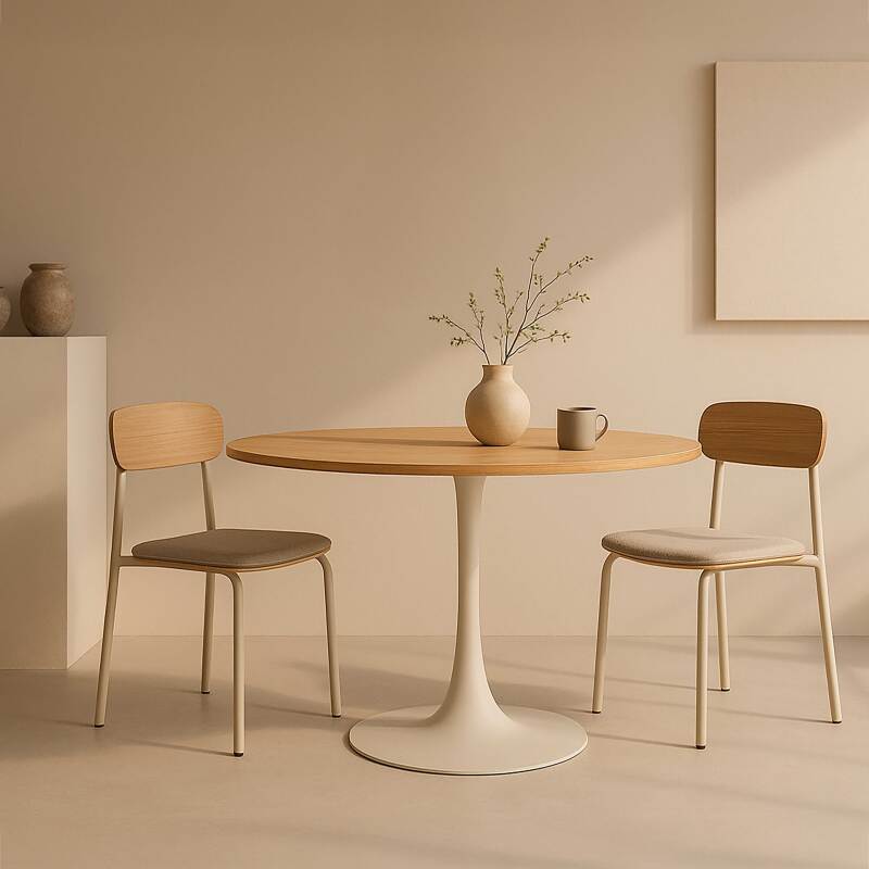 Mesa de comedor redonda de melamina y metal para 4 personas