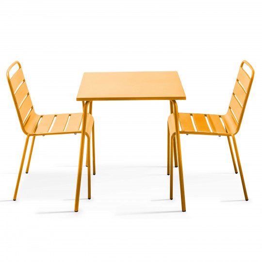 Mesa de jardín bistro cuadrada de metal 70x70 cm y 2 sillas | Oviala