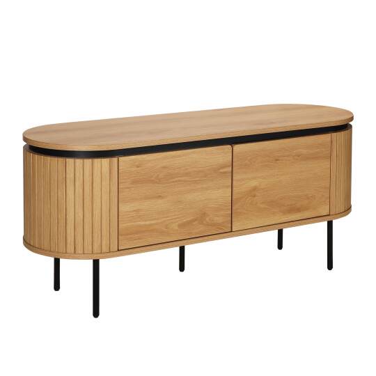 Mueble TV de efecto madera y listones 120 cm | Oviala