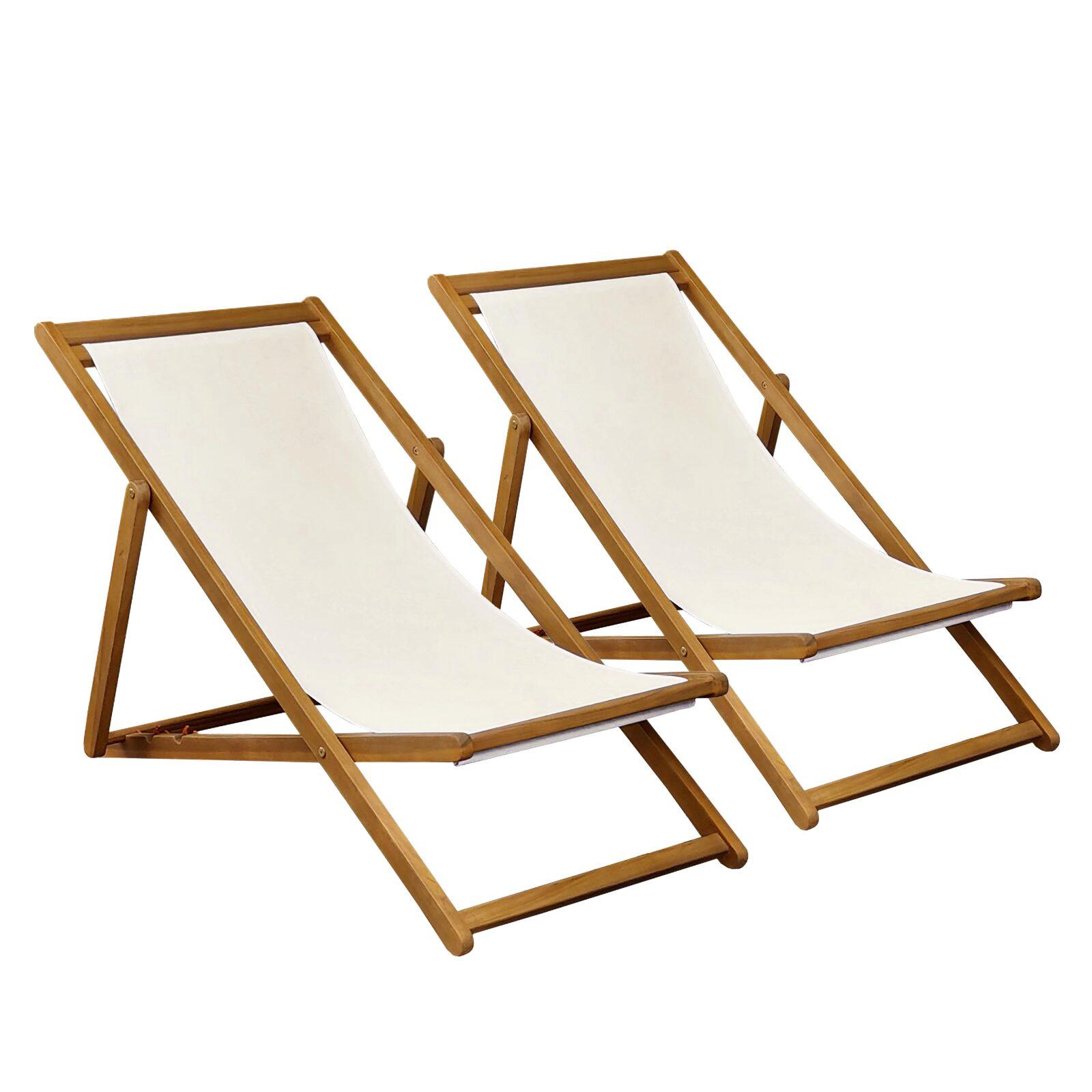 Tumbonas de acacia 100% FSC® reclinables en 3 posiciones - Lote de 2