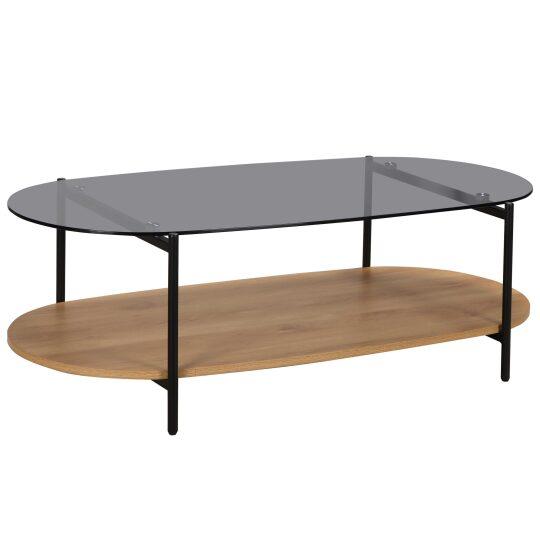 Mesa de centro de cristal y efecto madera ovalada 120 x 55 x 40 cm | Oviala