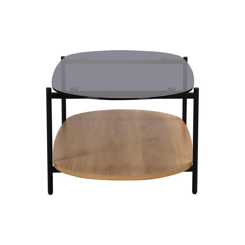 Mesa de centro de cristal y efecto madera clara ovalada 120 x 55 x 40 cm