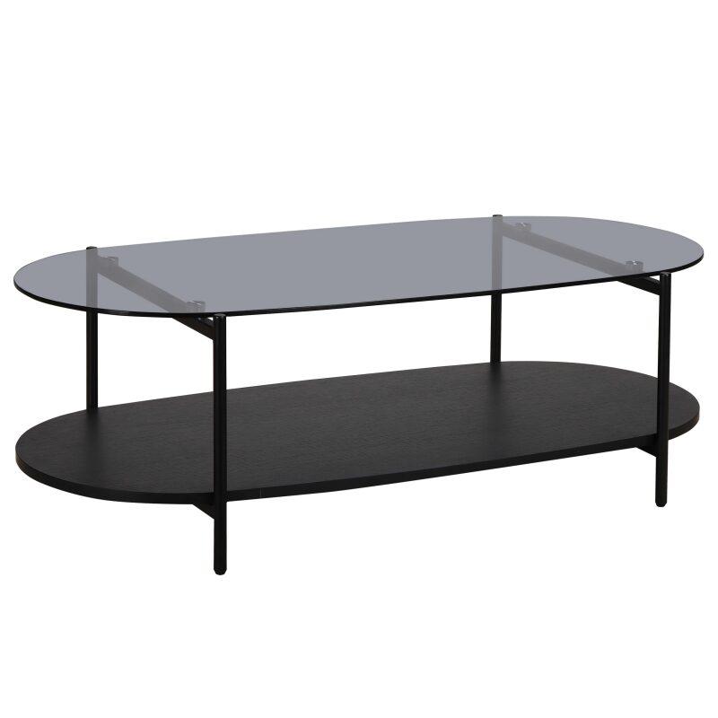 Mesa de centro de cristal y efecto madera negra ovalada 120 x 55 x 40 cm