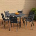 Mesa de jardín redonda de metal Ø120 cm y 6 sillas con reposabrazos