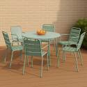 Mesa de jardín redonda de metal Ø120 cm y 6 sillas con reposabrazos