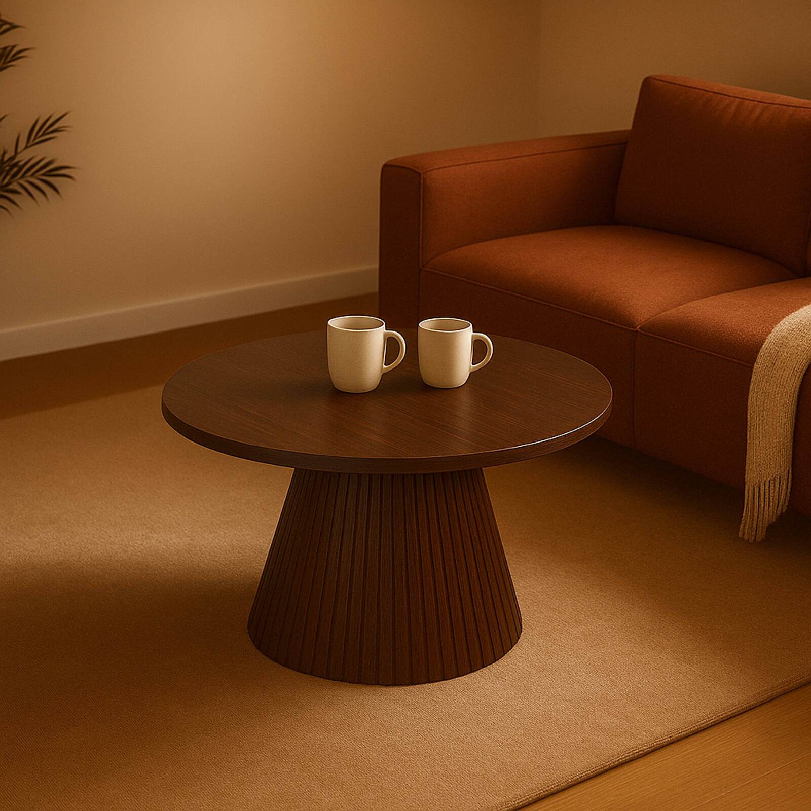 Mesa de centro efecto madera redonda  Ø80 x 45 cm