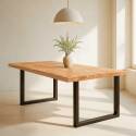 Mesa de comedor rectangular de roble FSC® con bordes irregulares y patas en forma de U