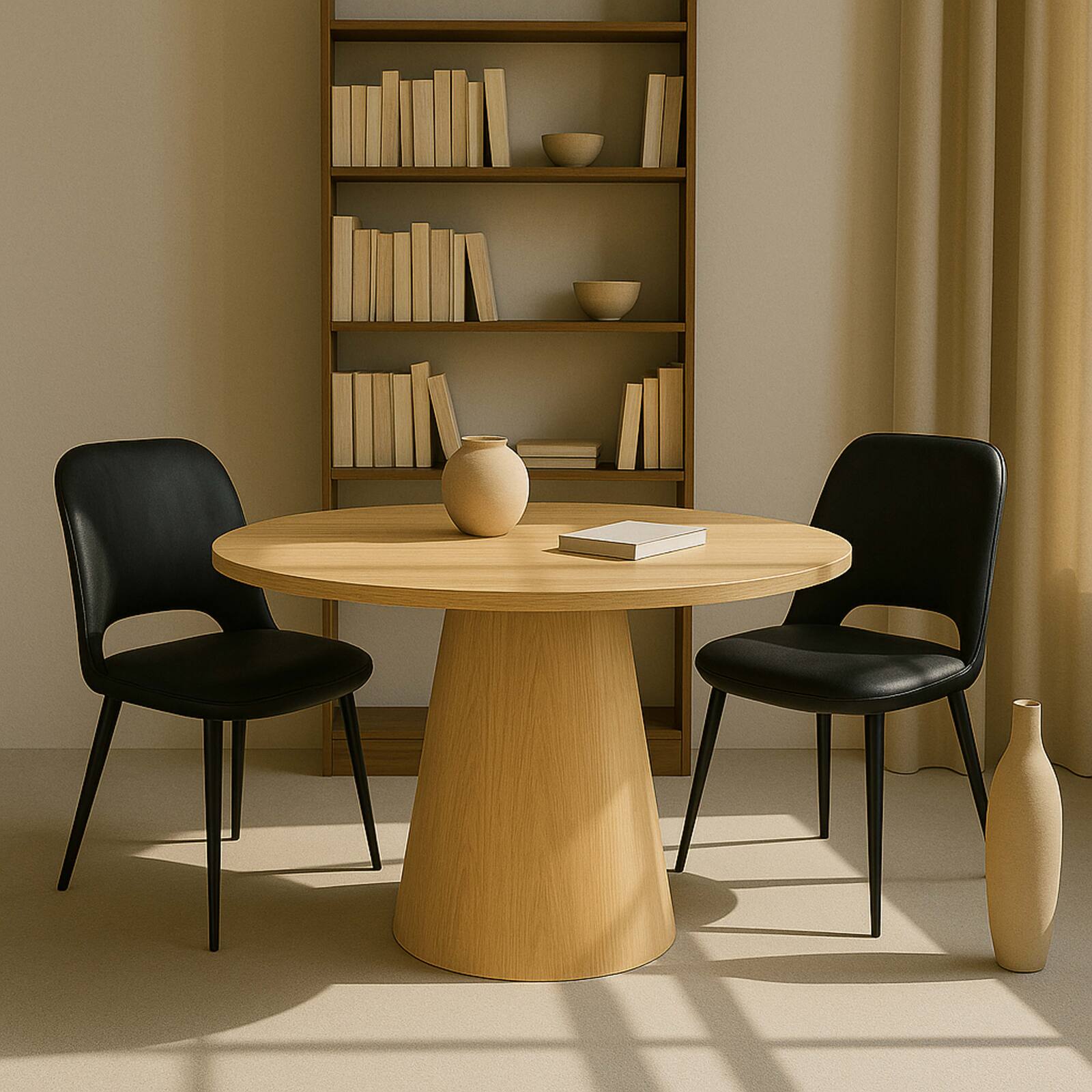 Mesa de comedor redonda efecto madera FSC® MIX para 4 personas