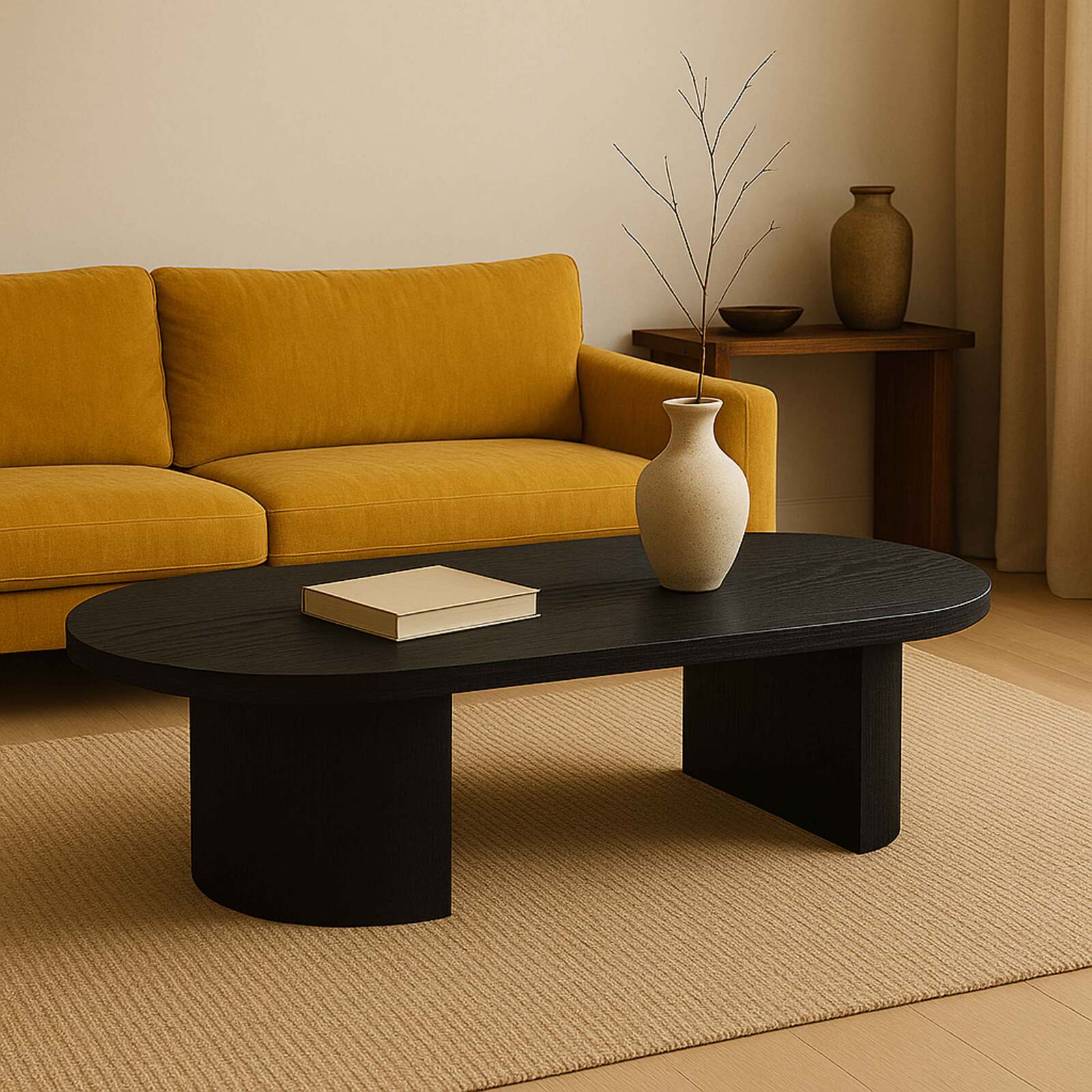 Mesa de centro efecto madera ovalada 120x70x35 cm