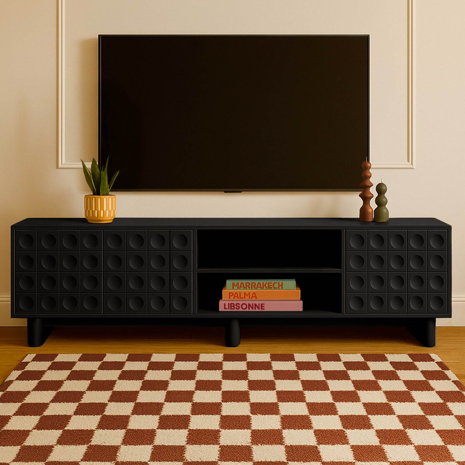 Mueble TV liso 200 cm estilo retro
